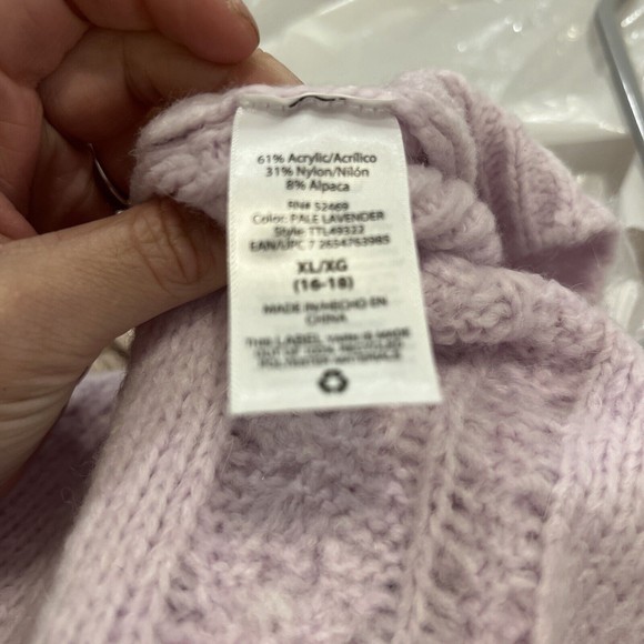 NWT Time and Tru Pointelle Pullover Women's, Pale Lavender, XL 16-18 TTL49322 - Picture 5 of 5